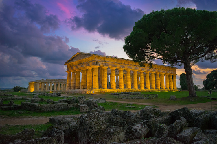 Temples of Neptune and Hera in the archaeological site of Paestum, Campania, Italy