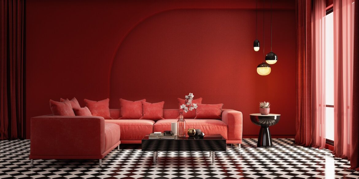 pareti e divano di colore rosso