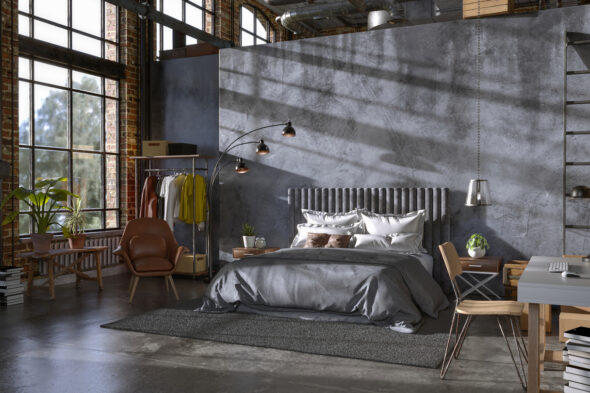 camera da letto in stile industriale