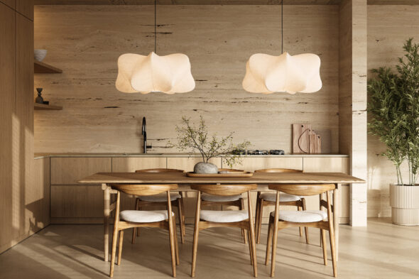 cucina con lampadari di design