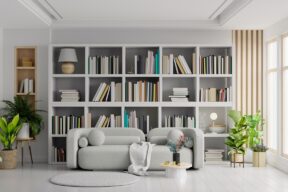 salotto con divano e libreria